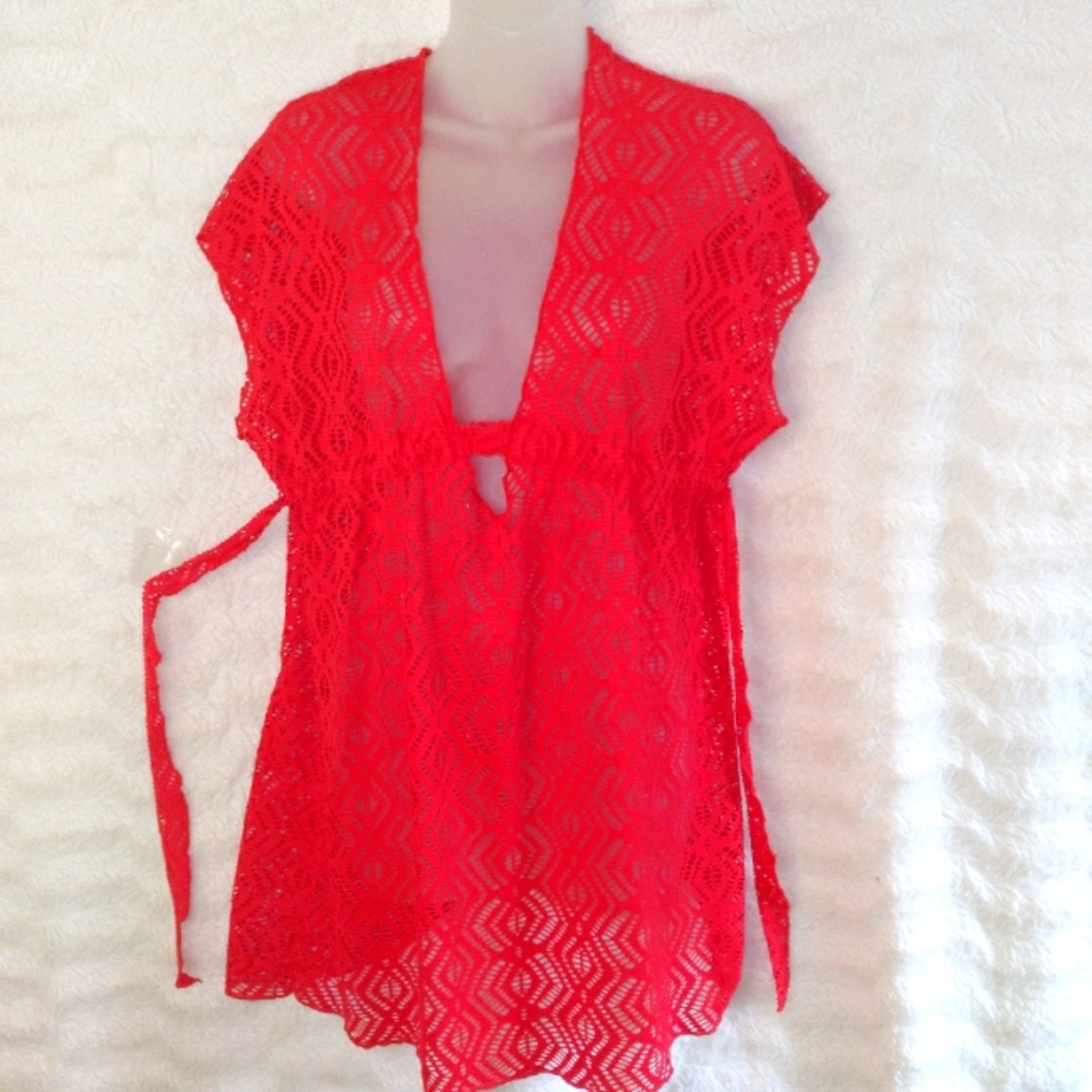 BECCA Red Lace Swim Coverup